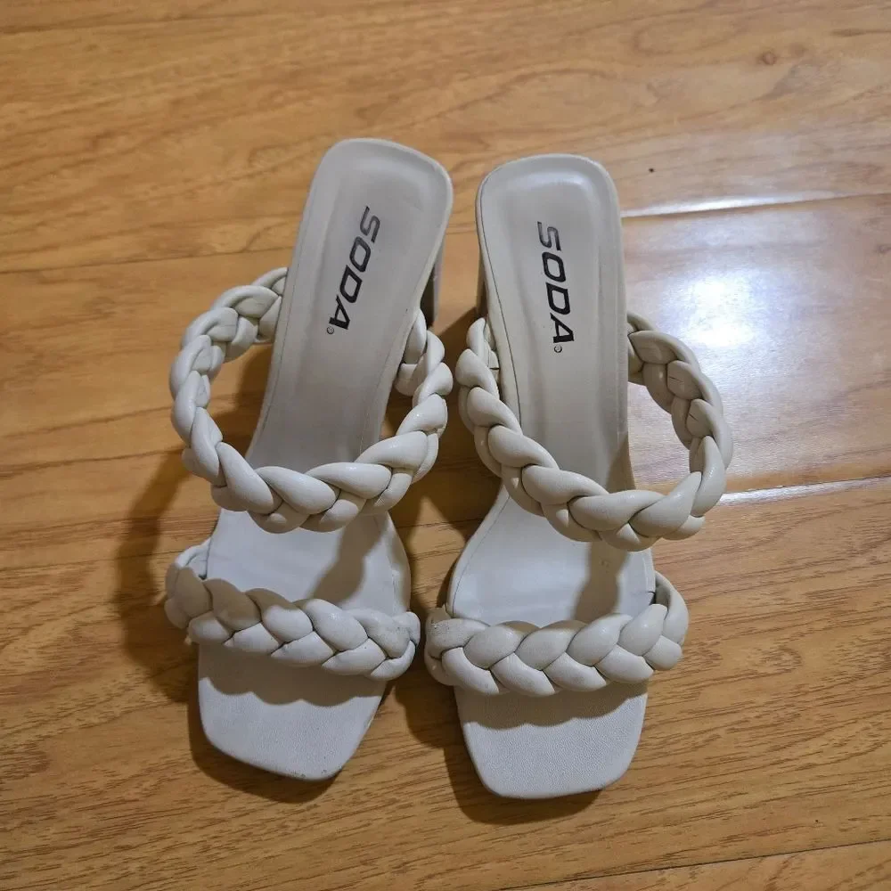 Soda Braided Band Square Heel Sandals